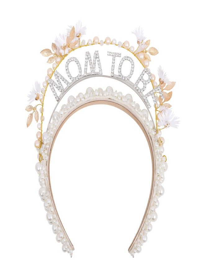 YOUAME Pearl Embellished Baby Shower Mom to be Headband - Handmade Mummy To Be Headpiece, Baby Shower Mother Head Accessory Pearl Head Tiara - Image 1